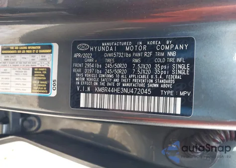 2022 Hyundai Palisade Sel from USA, damaged, VIN KM8R44HE3NU472045